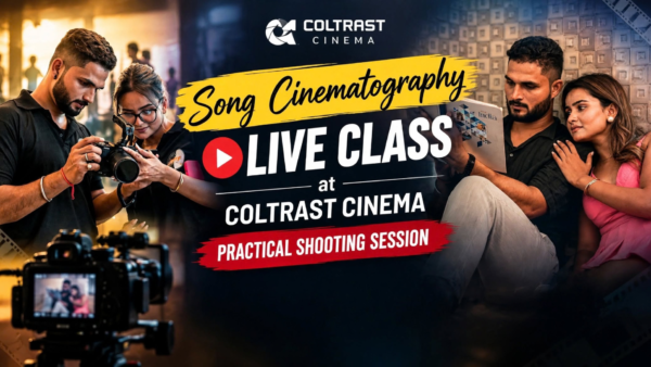 Song Cinematography Live Class at Coltrast Cinema with a practical camera shooting session and cinematic couple shoot.